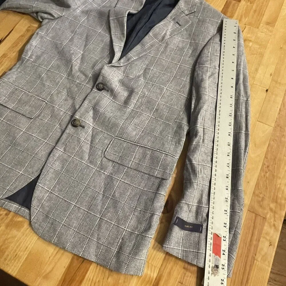 Stafford Blazer Classic Fit Linen Blend Windowpane Plaid Sport Coat 38R New‎